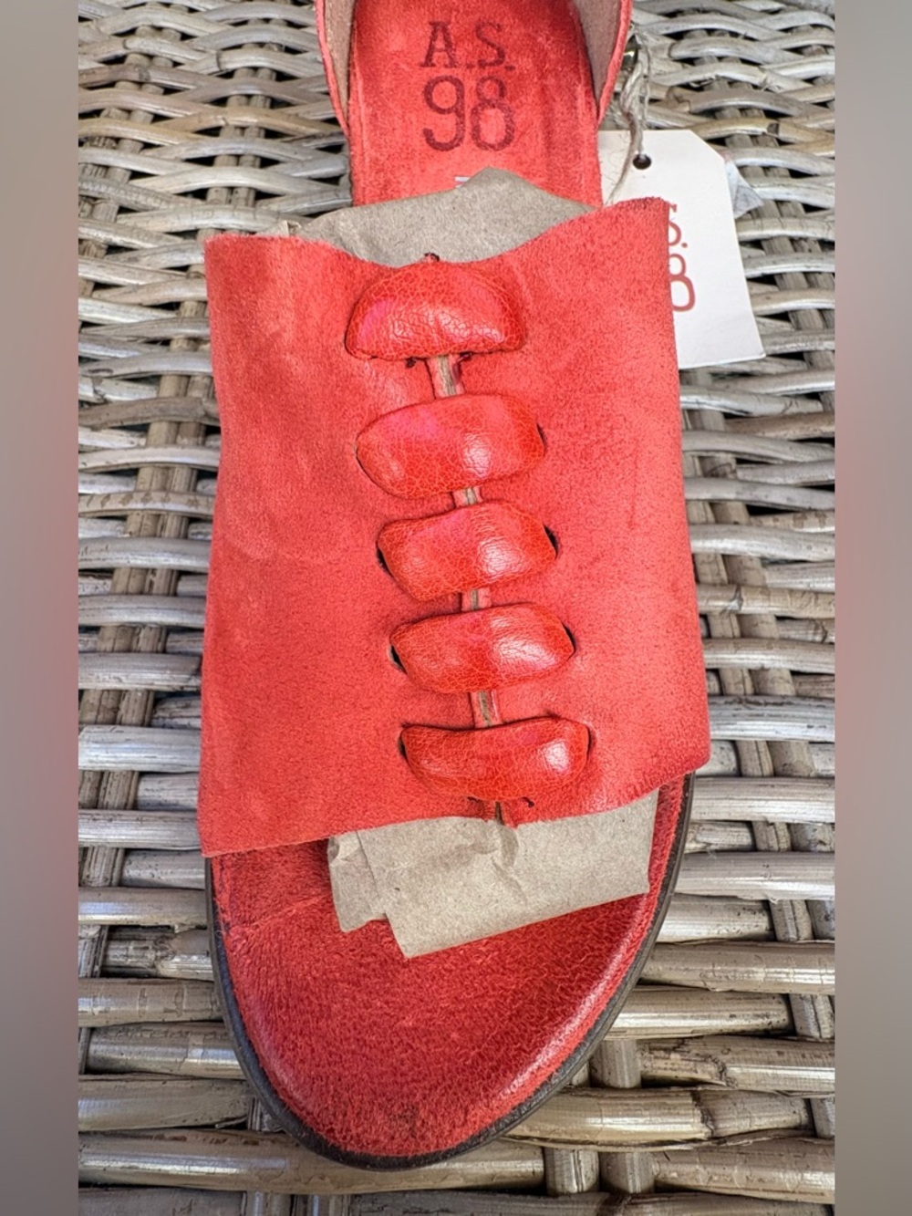 A.S.98 Women's Red Suede Open-Toe Ankle Strap Sandals in - Picture 4 of 11